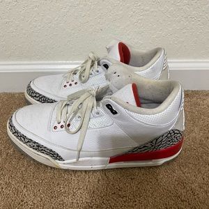 Jordan 3 size 11.5 in white and red color way.